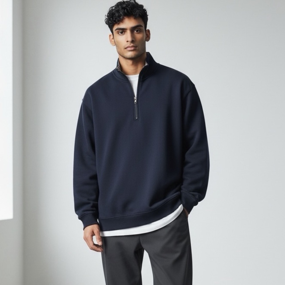 Brooks Brothers 100% Cotton Navy Long Sleeve Quarter Zip Pullover - Size XXL